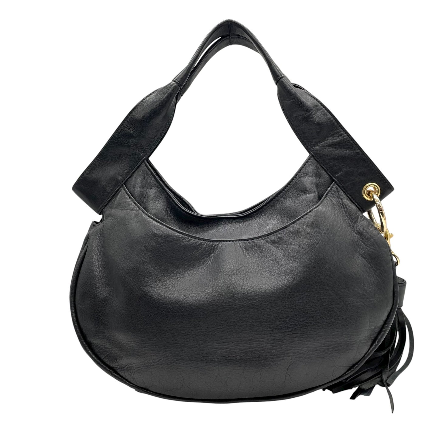 未使用級 ヴィヴィアンウエストウッド Vivienne Westwood オーブ ロゴ ハンドバッグ ワンショルダー ホーボーバッグ タッセル付き フリンジ 黒 ブラック レザー ゴールド金具 C8