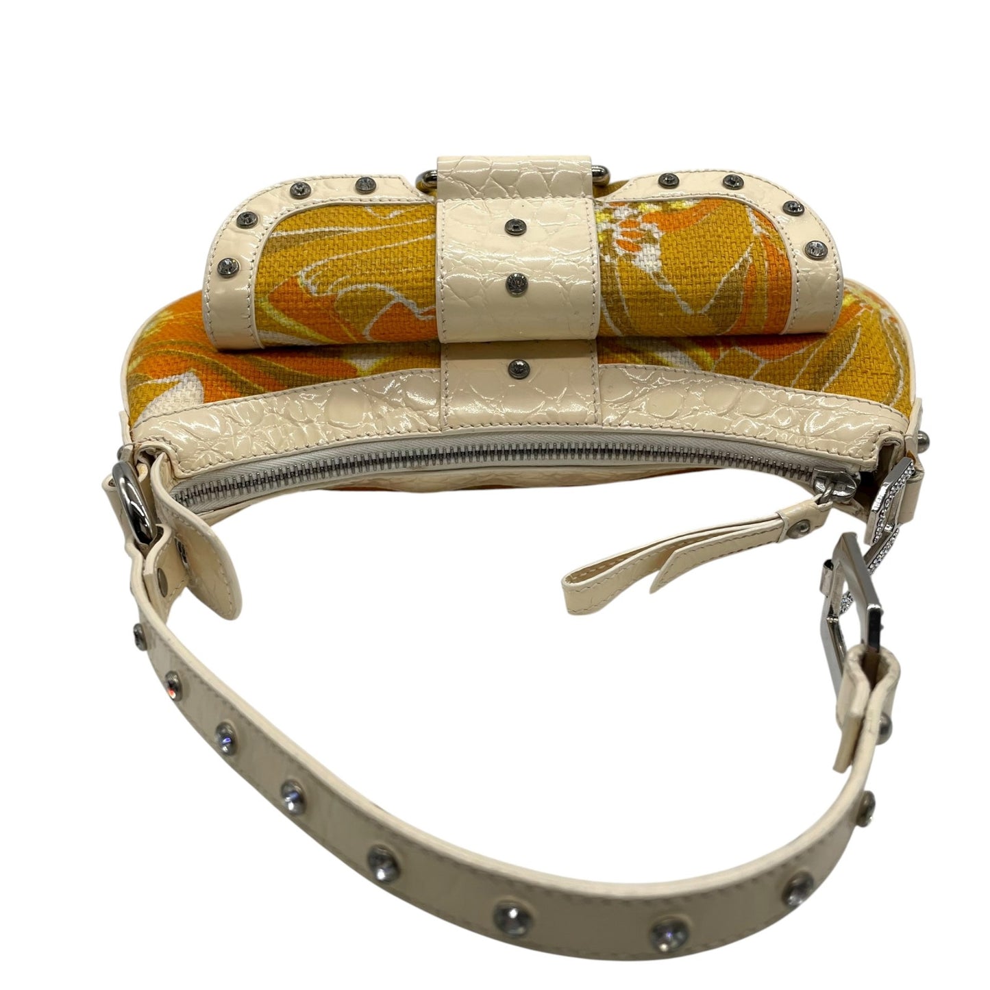 ドルチェ＆ガッバーナ DOLCE & GABBANA D&G ドルガバ ミニバッグ ワンショルダー クロコ型押し フラワー柄 オレンジ イエロー C5