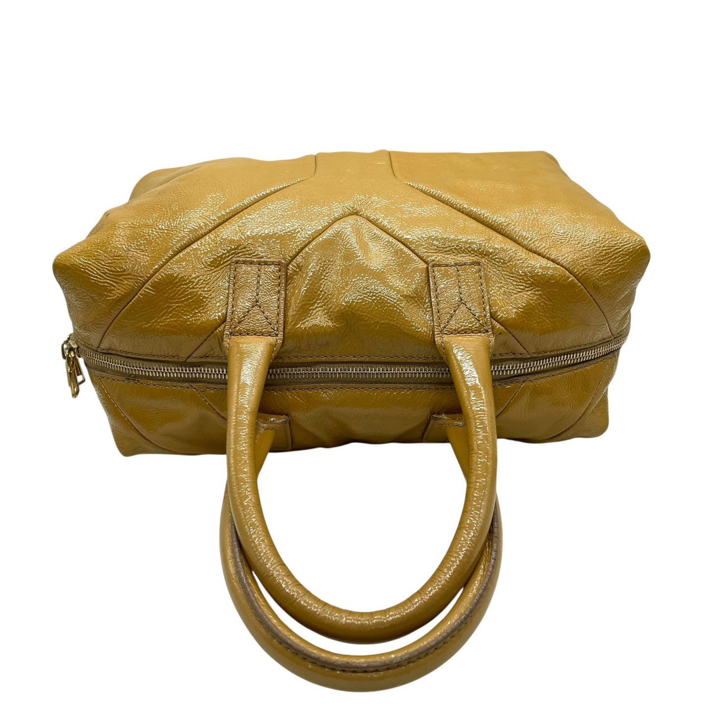 イヴサンローラン YSL ボストンバッグ Yライン パテントレザー ハンドバッグ キャメル ゴールド金具 ロゴ刻印 A2