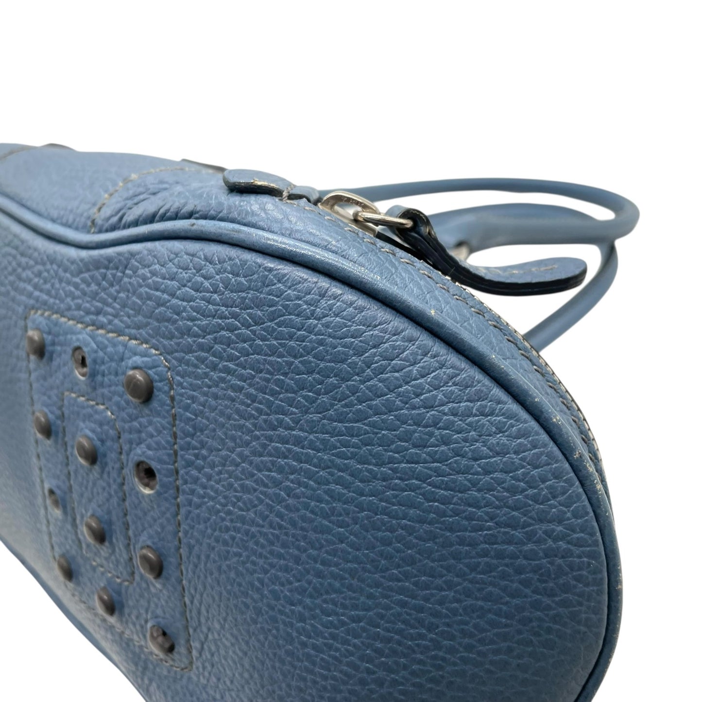 トッズ TOD’S ドーム型 ハンドバッグ ロングハンドル 肩掛け レザー ライトブルー 水色 シルバー金具 トライアングルフォルム A5