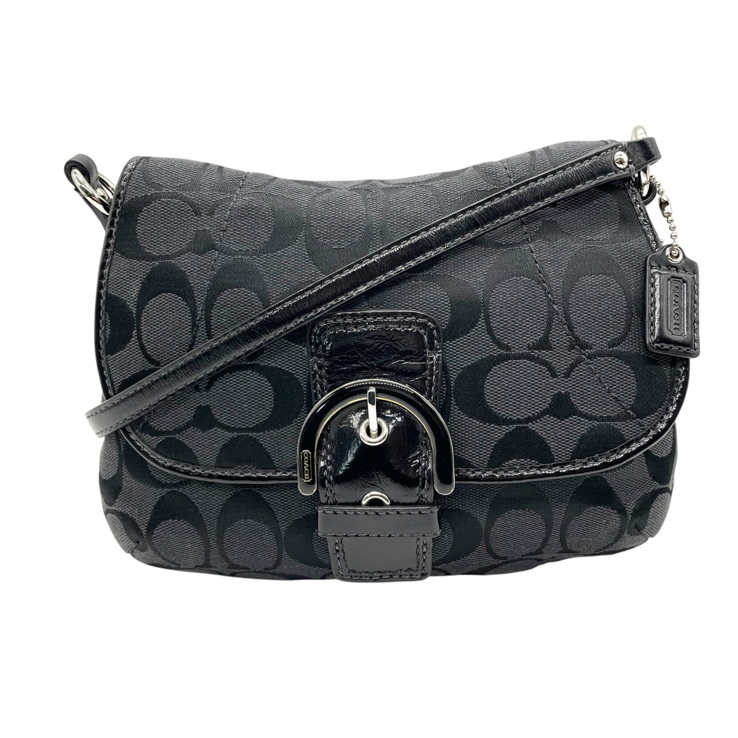 美品 コーチ COACH ソーホー シグネチャー ショルダーバッグ 黒 ブラック レザー キャンバス バックルデザイン S18