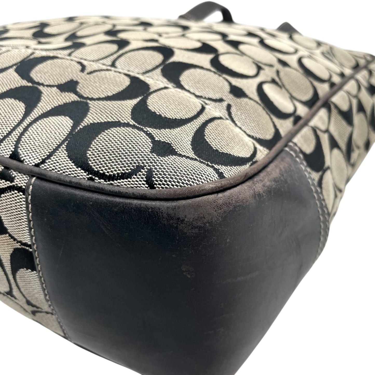 コーチ COACH シグネチャー トートバッグ ブラック 黒 ベージュ ジャガード キャンバス レザー 7069 T4