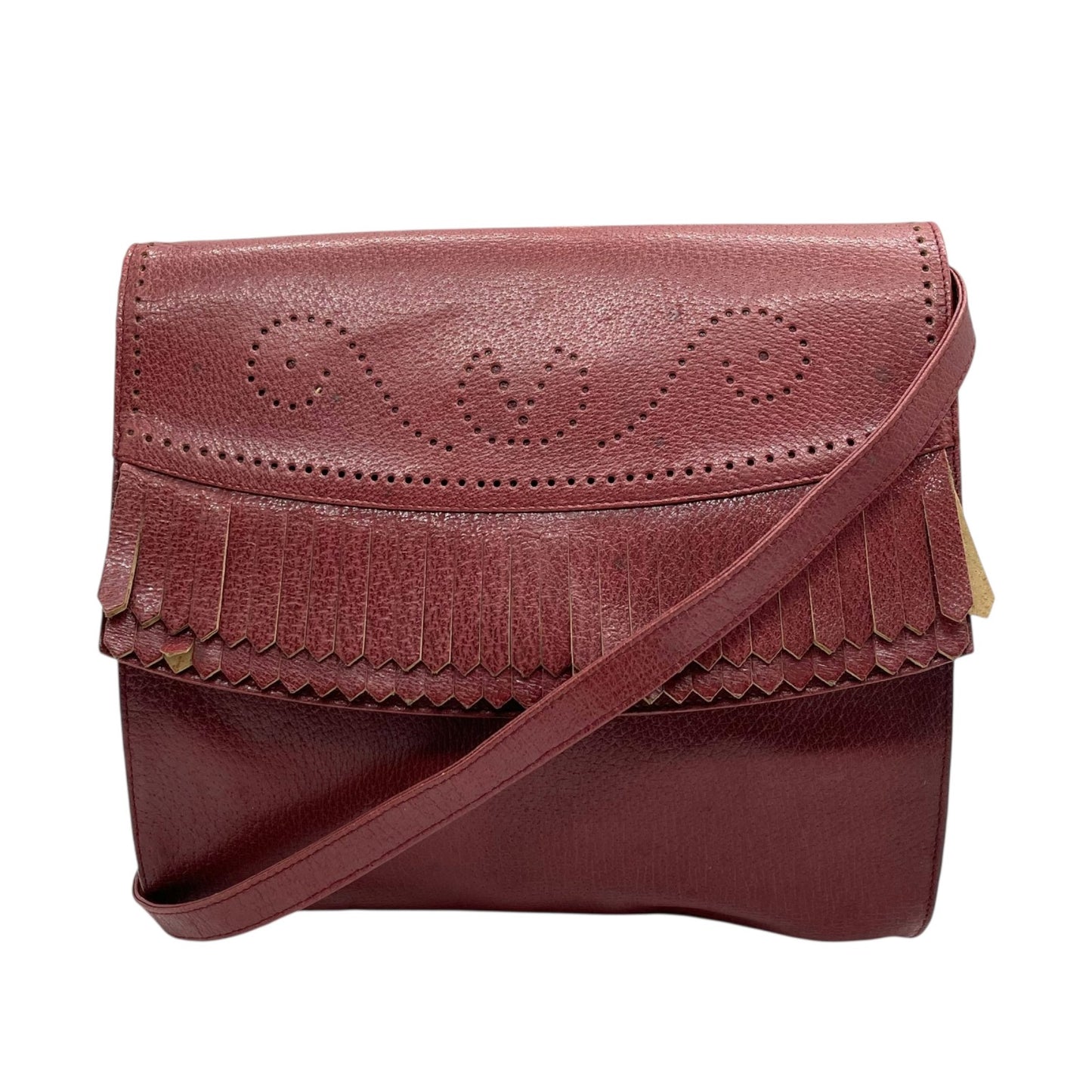 ヴァレンティノ ガラヴァーニ VALENTINO GARAVANI ショルダーバッグ メッセンジャーバッグ レッド ボルドー ワインレッド レザー フリンジ レディース S80