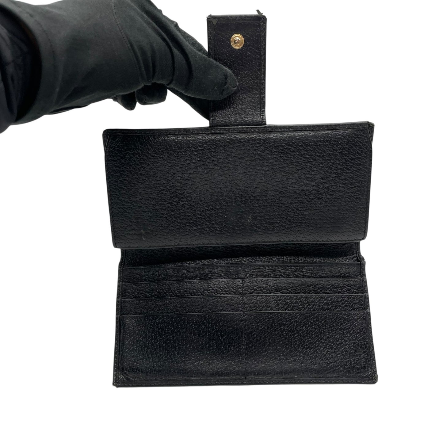 グッチ GUCCI 二つ折り 長財布 GGキャンバス 黒 ブラック キャンバス レザー ゴールド金具 GG柄 メンズ レディース M5