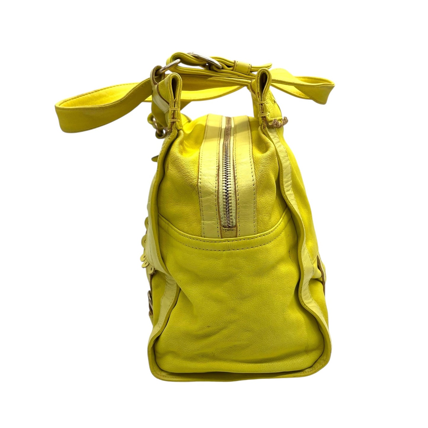 シーバイクロエ SEE BY CHLOE ハンドバッグ トートバッグ 黄色 レモンイエロー レザー ゴールド金具 ロゴ ベルト フリル ファスナー開閉 肩掛け可 レディース U12