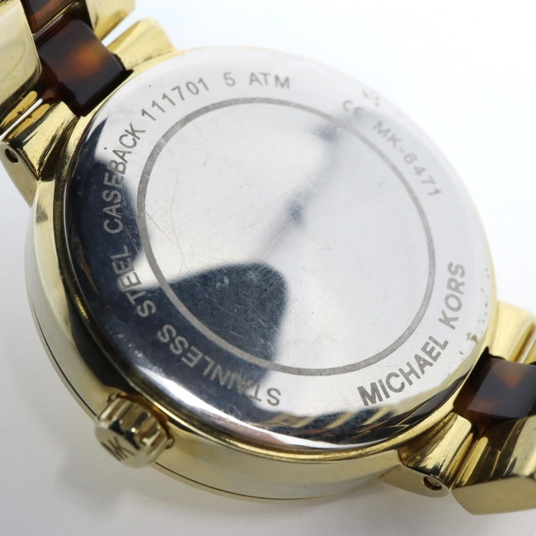 美品 電池交換済 クリーニング済 マイケルコース MICHAEL KORS 腕時計 MK-6471 レディースウォッチ クォーツ ゴールド べっ甲柄 ステンレススチール アナログ マルチファンクション エレガント クラシック ドレスウォッチ 稼働品 G3