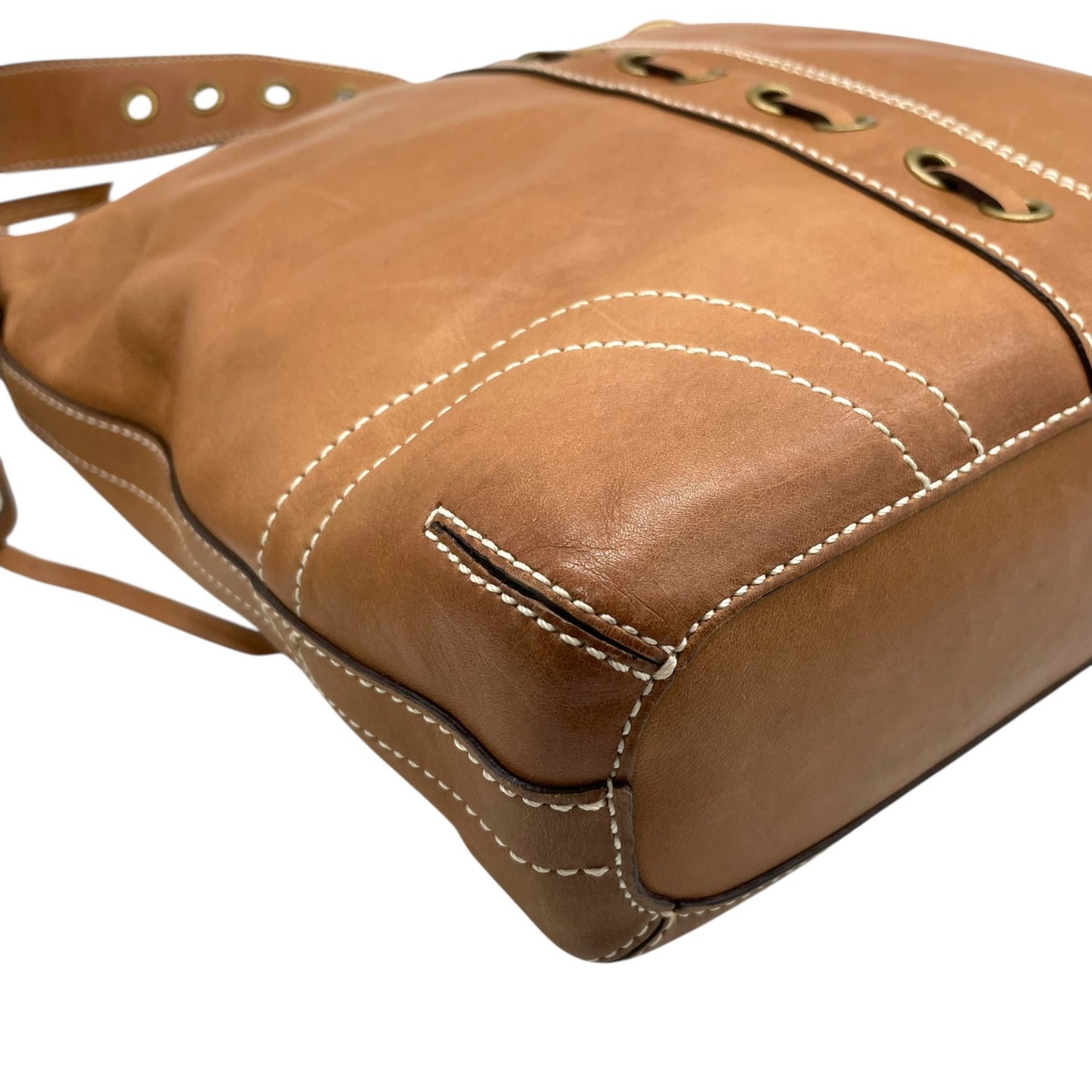 COACH コーチ ショルダーバッグ 茶 ブラウン オールレザー ゴールド金具 斜め掛け可 ロゴ 編み上げ ステッチ 10399 レディース T4