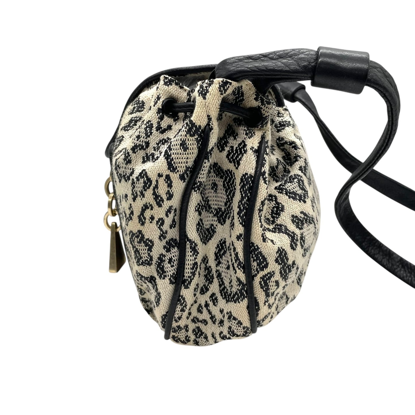 SEE BY CHLOE シーバイクロエ ショルダーバッグ 白 アイボリー 黒 ブラック レオパード ヒョウ柄 キャンバス レザー ゴールド金具 タッセル 斜め掛け可 レディース E5