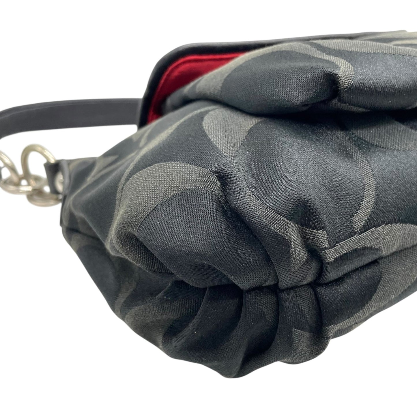 COACH コーチ ポピー シグネチャー 2WAY ショルダーバッグ ハンドバッグ 黒 ブラック キャンバス レザー シルバー金具 フラップポケット ファスナー開閉 肩掛け可 斜め掛け可 ホーボー レディース S30