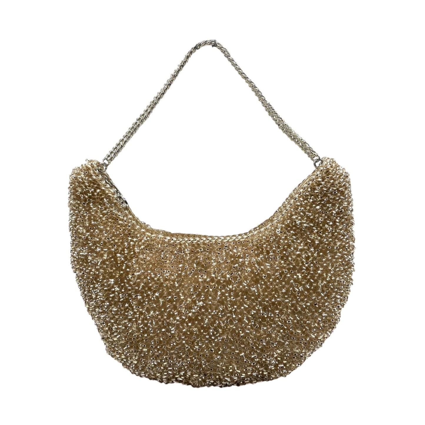 美品 アンテプリマ ANTEPRIMA ワイヤーバッグ ハンドバッグ チェーンストラップ ゴールド ベージュ 半月型 ハーフムーン 手提げ レディース E6