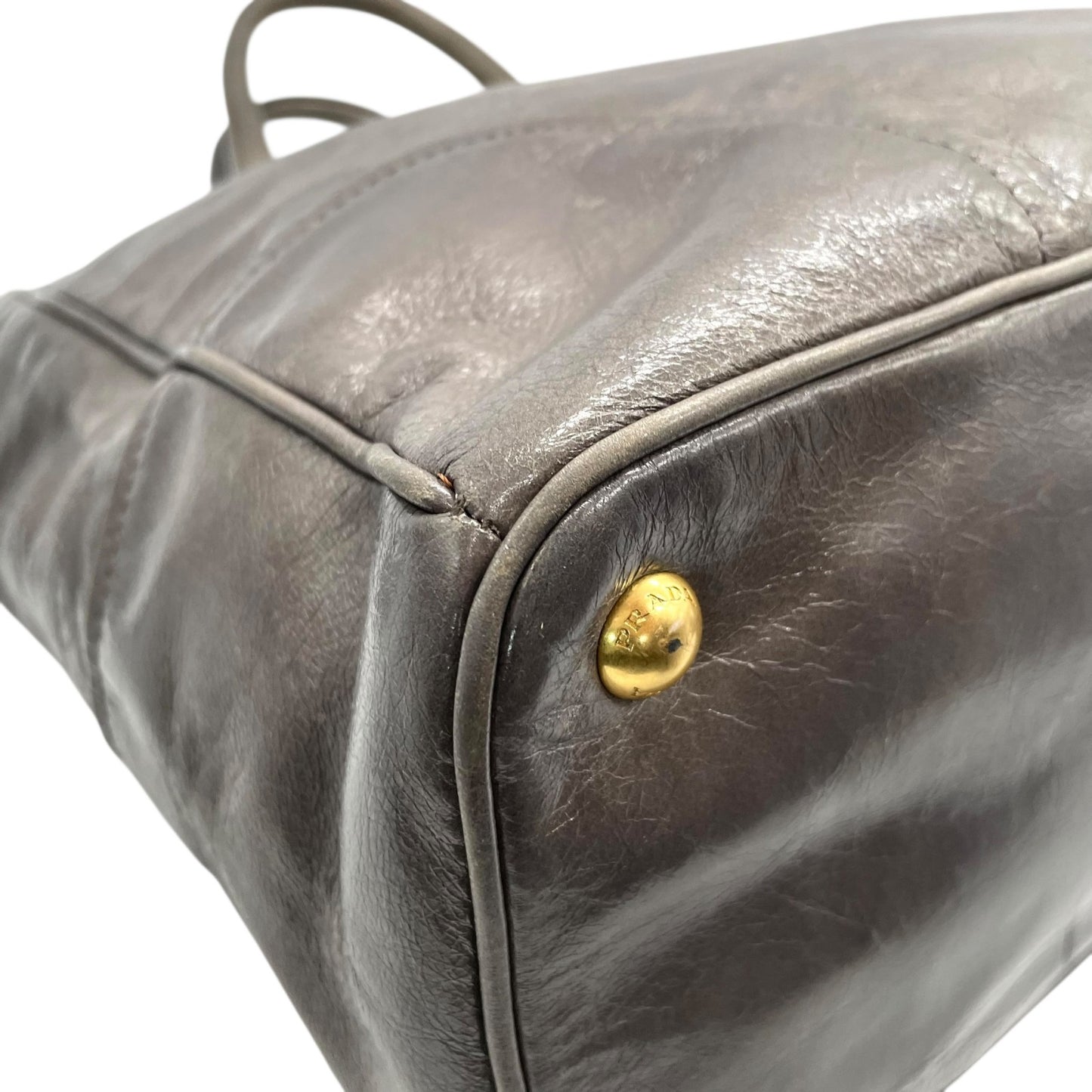 プラダ PRADA トートバッグ ショルダーバッグ 肩掛け 灰色 グレー レザー 金金具 ゴールド金具 2WAY K3