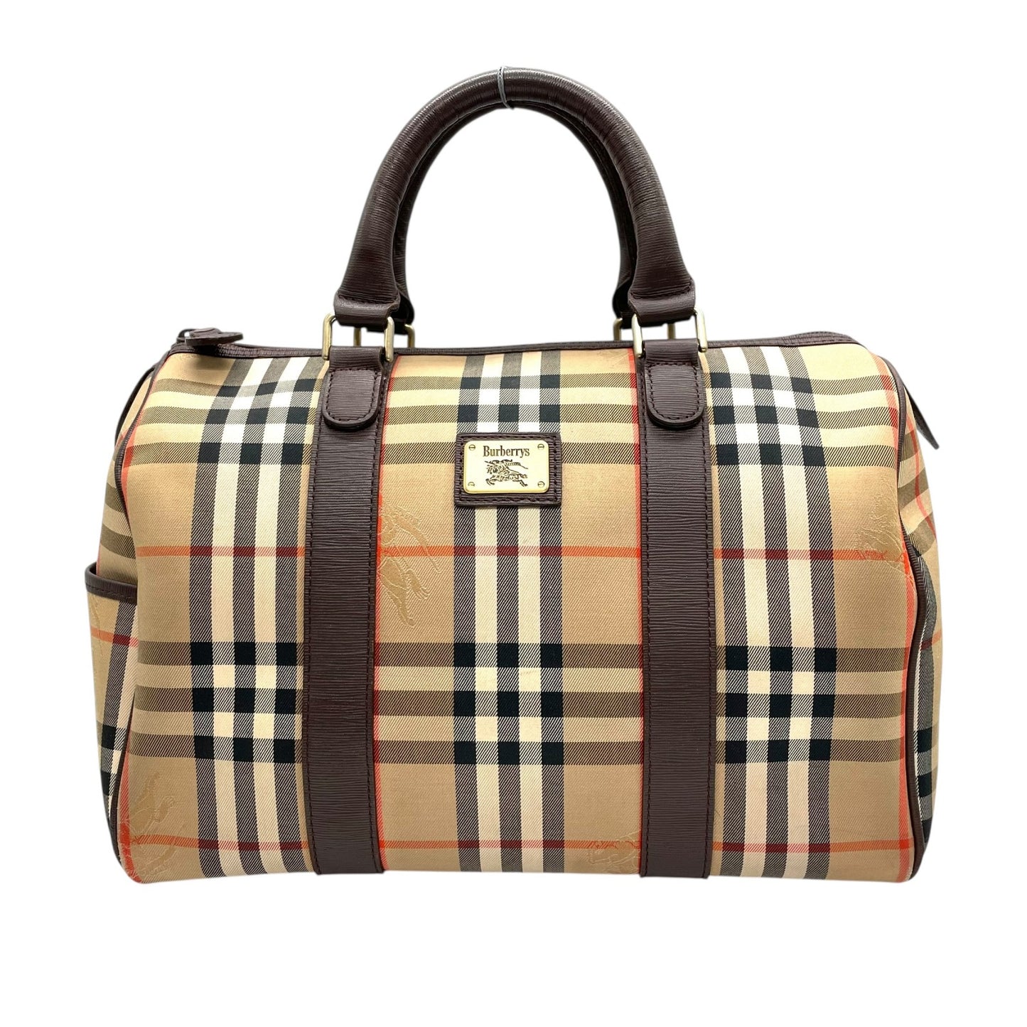 バーバリー Burberrys ボストンバッグ ハンドバッグ シャドーホース ノバチェック ベージュ 茶色 ブラウン キャンバス レザー E