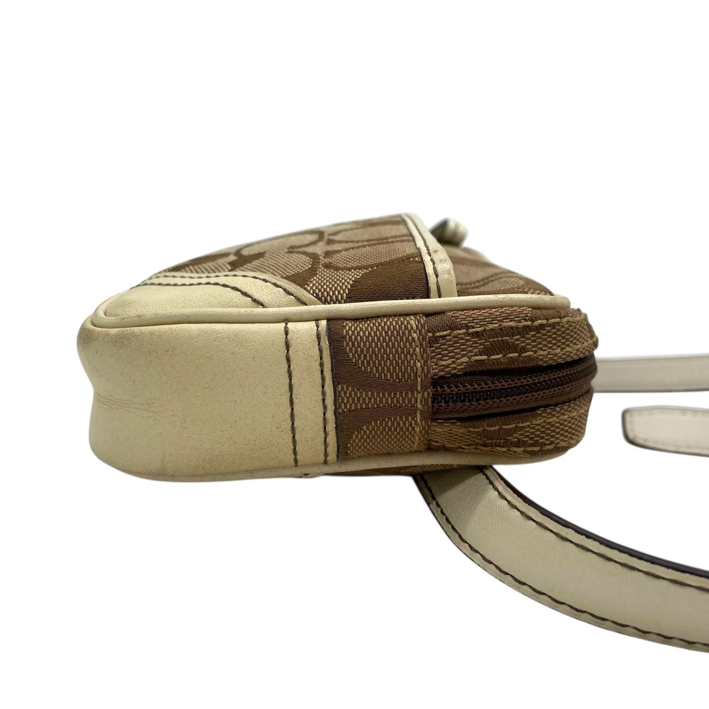 コーチ COACH ポシェット ショルダーバッグ ウエストバッグ シグネチャー柄 ベージュ 白 ホワイト レザー キャンバス ミニバッグ U8
