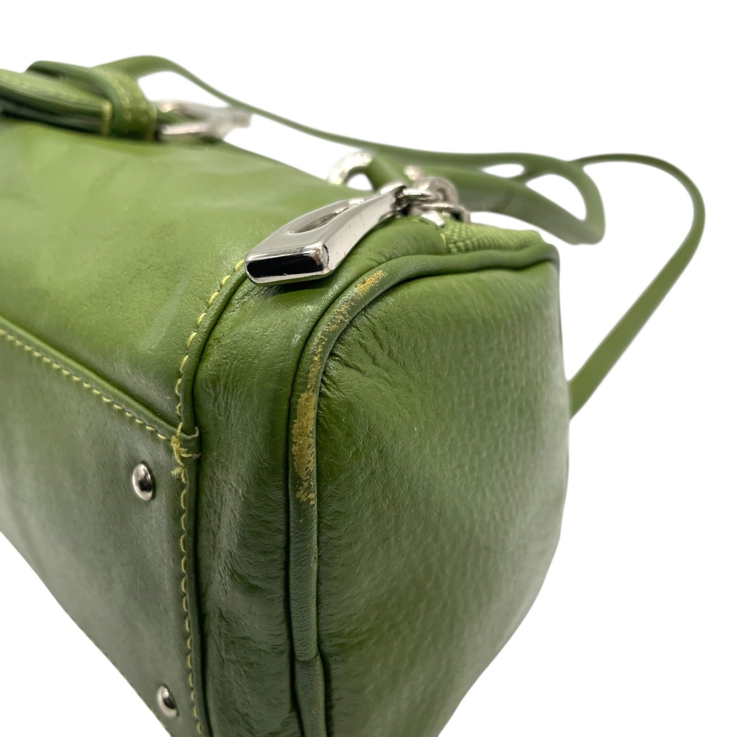 コールハーン COLE HAAN ハンドバッグ ロングハンドル レザー グリーン 緑 若草色 シルバー金具 バゲット型 スリムデザイン T3