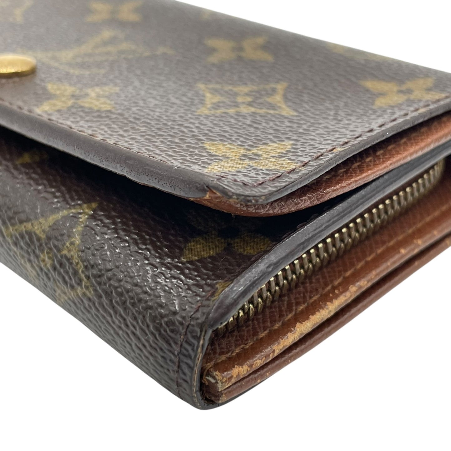 ルイ・ヴィトン LOUIS VUITTON LV モノグラム ポルトモネ ビエ トレゾール 三つ折り財布 M61730 茶色 ブラウン レザー PVC 金金具 ゴールド シリアル刻印 W1