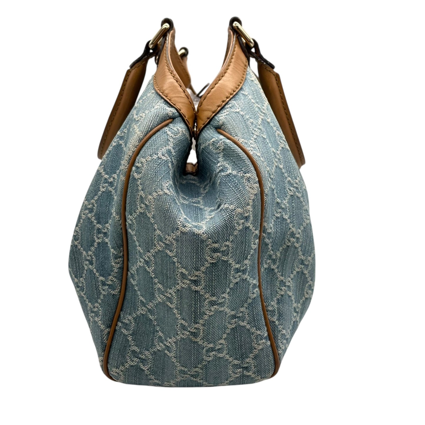 グッチ GUCCI GGデニム GGキャンバス スーキー ハンドバッグ トートバッグ キャンバス×レザー チャーム付 ブルー 青 ブラウン 茶 ゴールド金具 ホーボー Y2K レディース K9