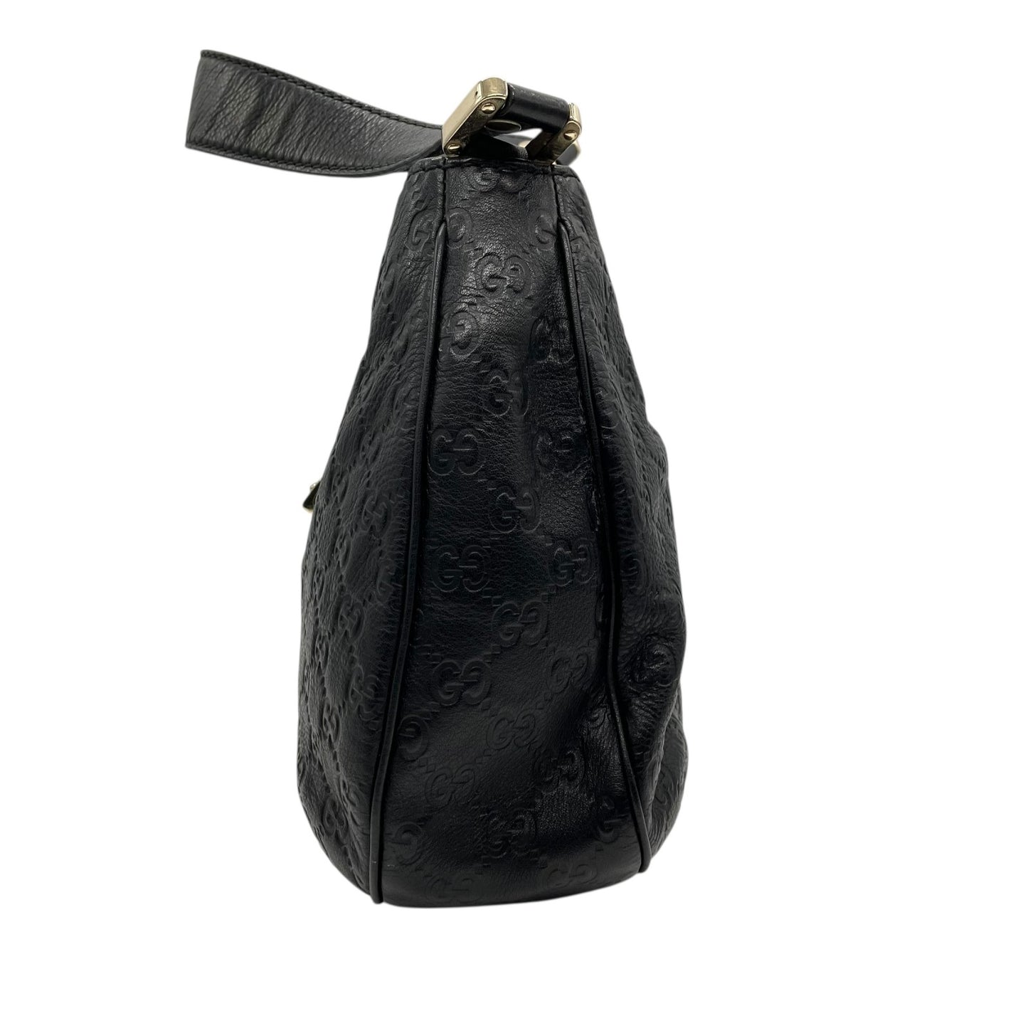 美品 グッチ GUCCI GG柄 グッチシマ レザー ホーボーバッグ ワンショルダー黒 ブラック ショルダーバッグ ロゴプレート ゴールド金具 ヴィンテージ レディース Z1