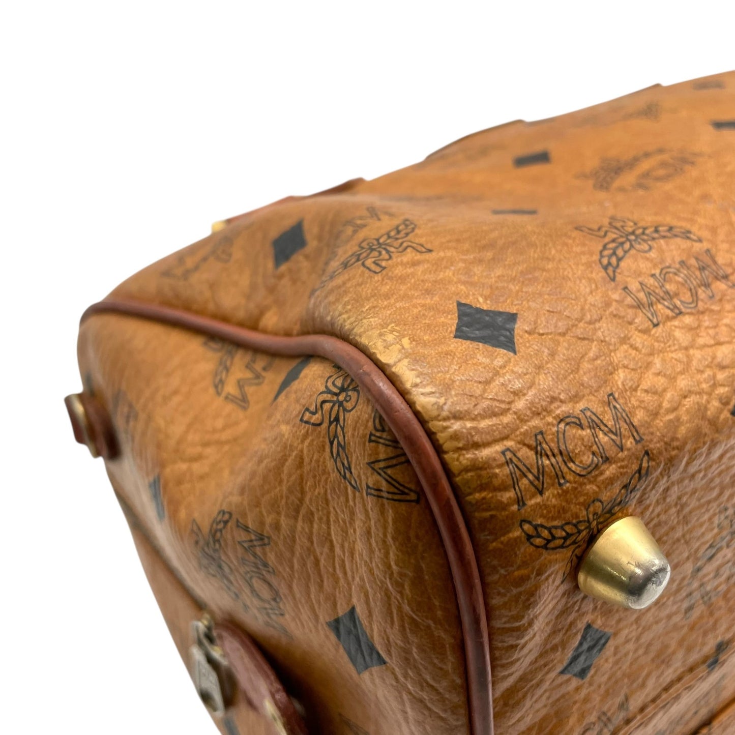 エムシーエム MCM ヴィセトス 2WAY ハンドバッグ ミニボストンバッグ ショルダーバッグ 茶 ブラウン コニャック レザー ゴールド金具 斜め掛け可 レディース D