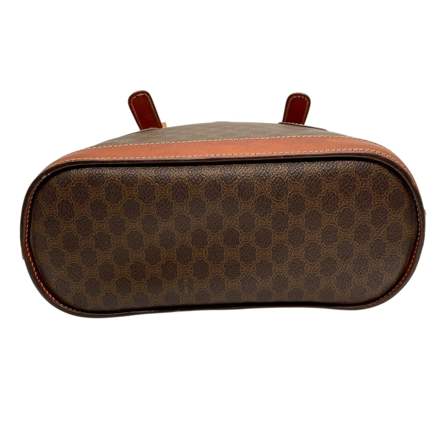 CELINE セリーヌ ヴィンテージ マカダム トートバッグ PVC レザー ブラウン トリオンフ 金具 90s イタリア製 ショルダー可 オールドセリーヌ K9