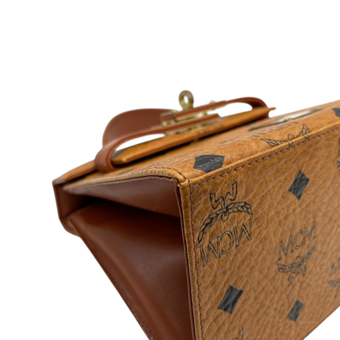 MCM エムシーエム ヴィセトス ハンドバッグ トップハンドルバッグ ベルトデザイン コニャック レザー ミニバッグ c4