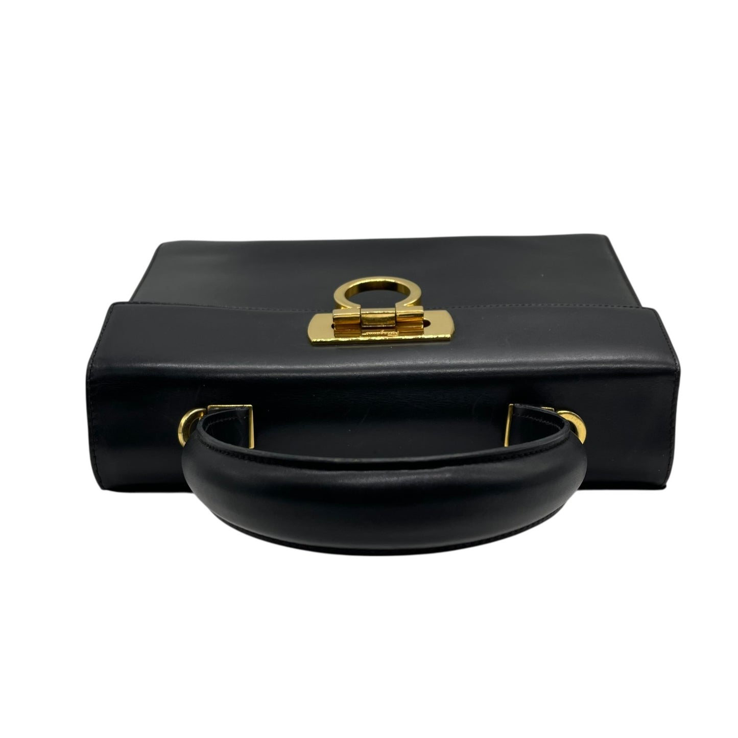 Salvatore Ferragamo フェラガモ ガンチーニ ハンドバッグ カーフレザー ブラック ゴールド金具 ヴィンテージ フォーマル A