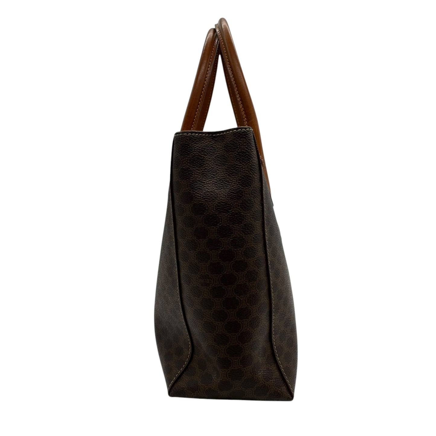 美品 CELINE セリーヌ ヴィンテージ ハンドバッグ マカダム柄 トートバッグ ブラウン レザー PVC MC97 Z1