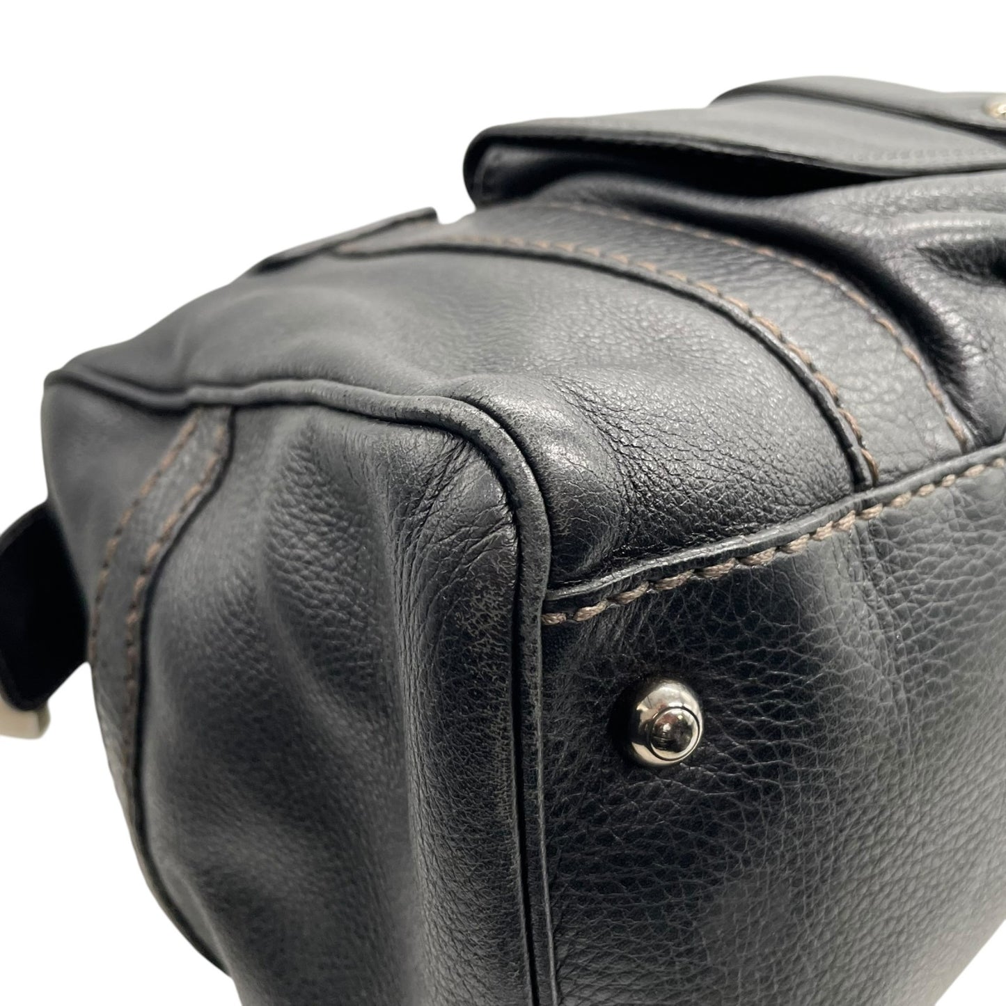 Authentic TOD'S Boston Handbag Leather Black Silver Hardware Padlock Women's