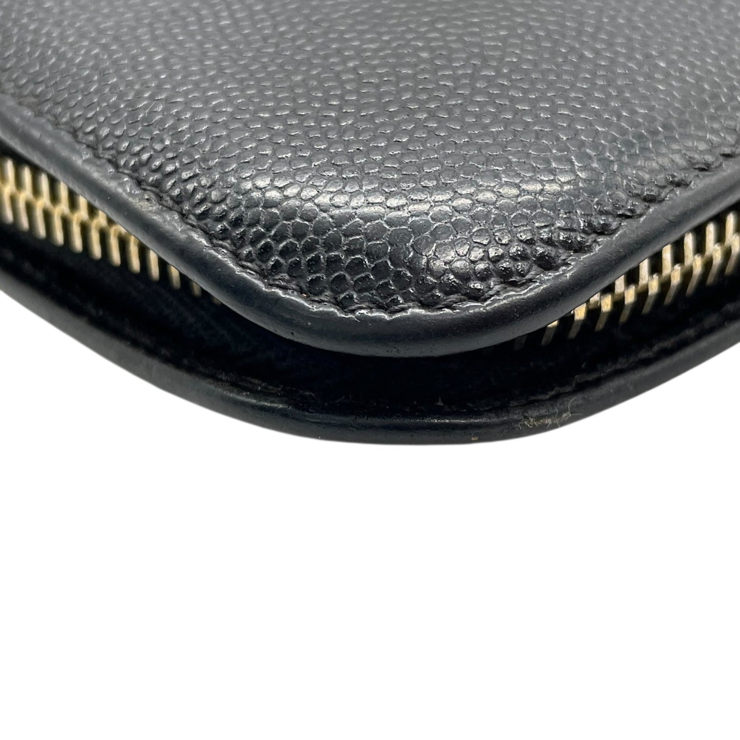 Authentic SAINT LAURENT YSL Leather Round Zipper Wallet Black Gold Hardware Unisex