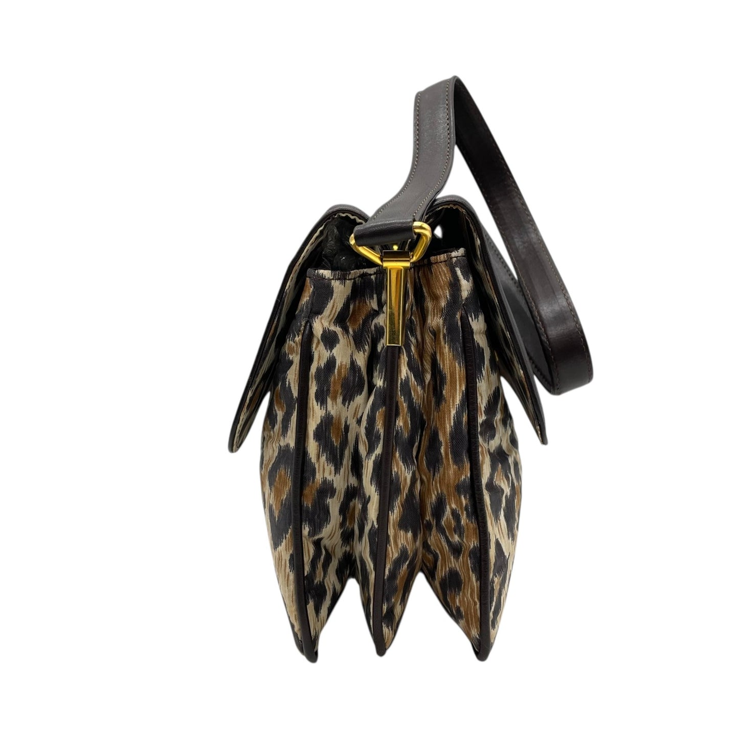 Authentic DOLCE&GABBANA Leopard Print Shoulder Bag Leather Canvas Brown Gold Hardware D&G Logo Flap Women's