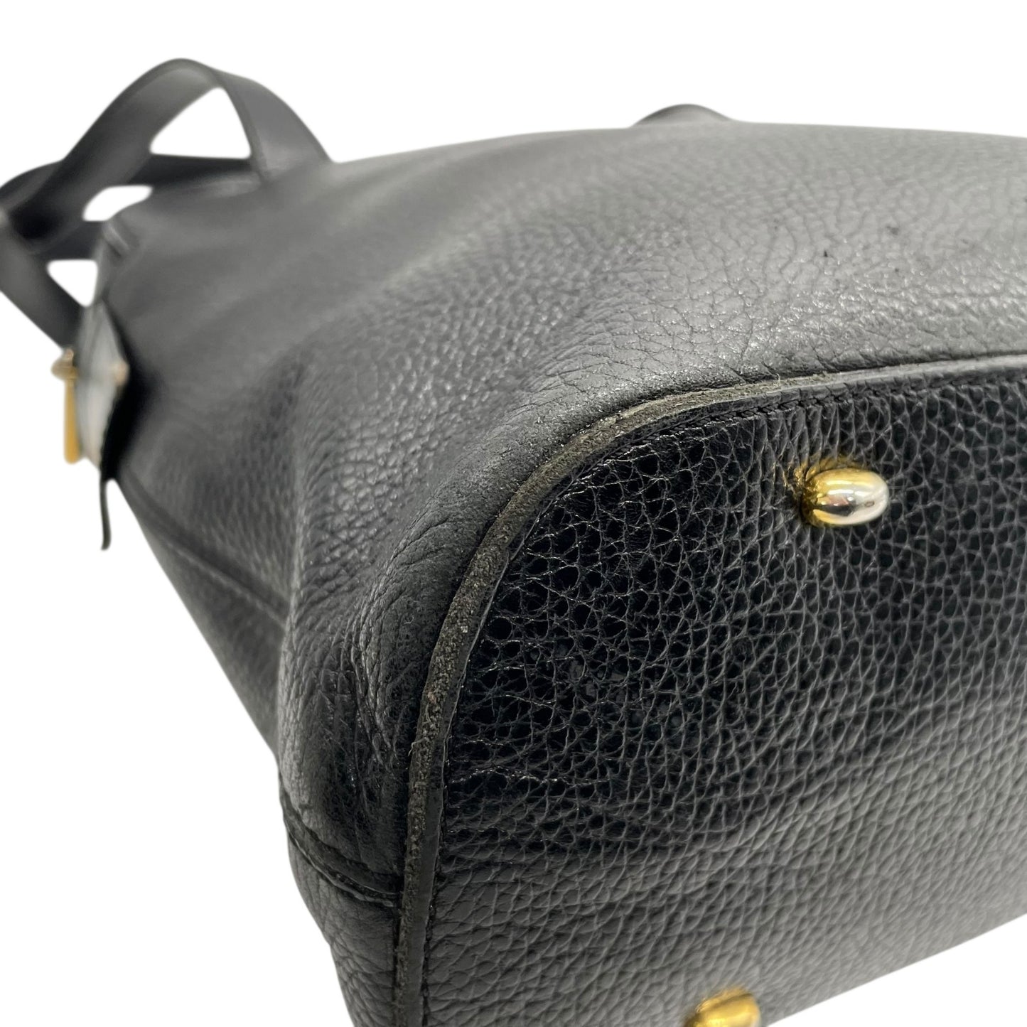 Authentic CELINE Vintage Grained Leather Shoulder Bag Black Gold Hardware Women's Zipper Closure