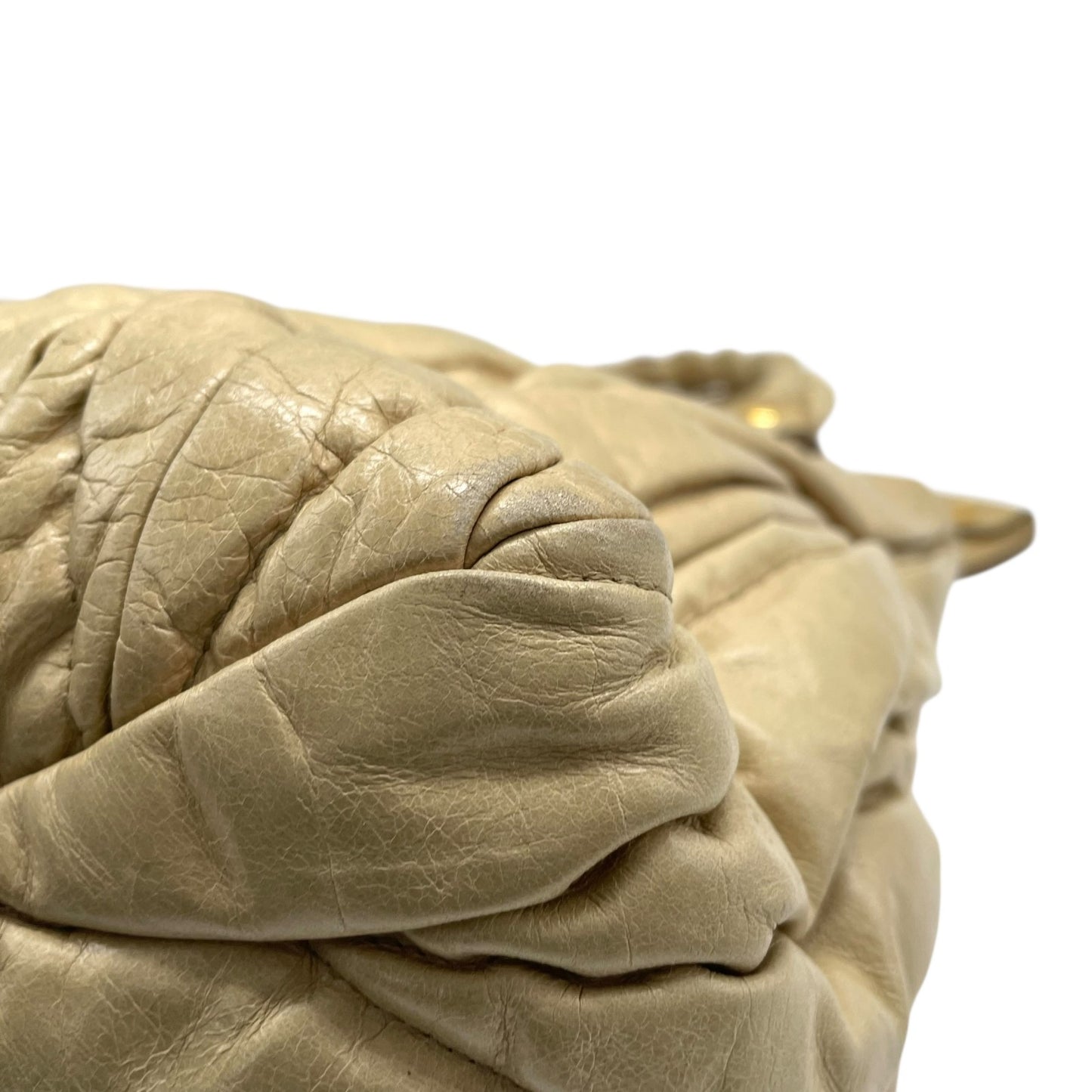 Authentic miumiu Matelassé 2WAY Handbag Shoulder Bag Leather Khaki Beige Gold Hardware Women's Crossbody