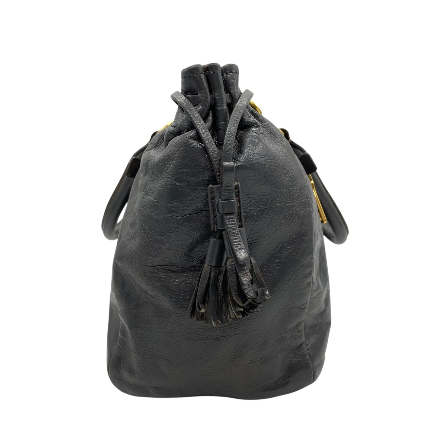 Authentic PRADA 2WAY Handbag Shoulder Bag Leather Gold Hardware Triangular Logo Dark Gray Women's Crossbody