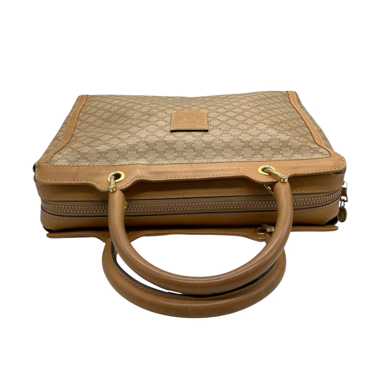 Authentic CELINE Vintage Macadam Handbag Leather PVC Beige Brown Gold Hardware Tote Bag Women's