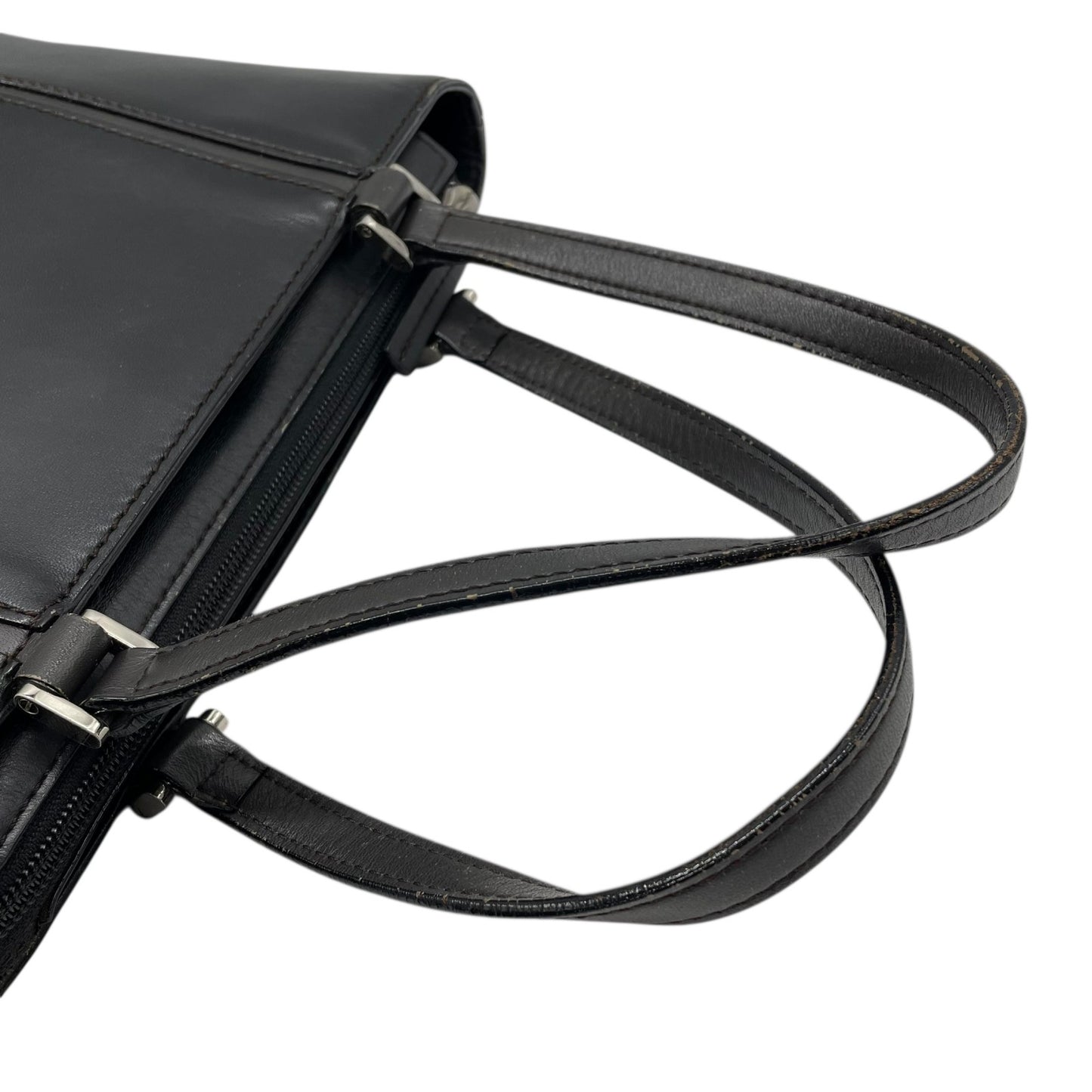 Authentic BURBERRY Handbag Leather Black Silver Hardware Logo Nova Check Women's