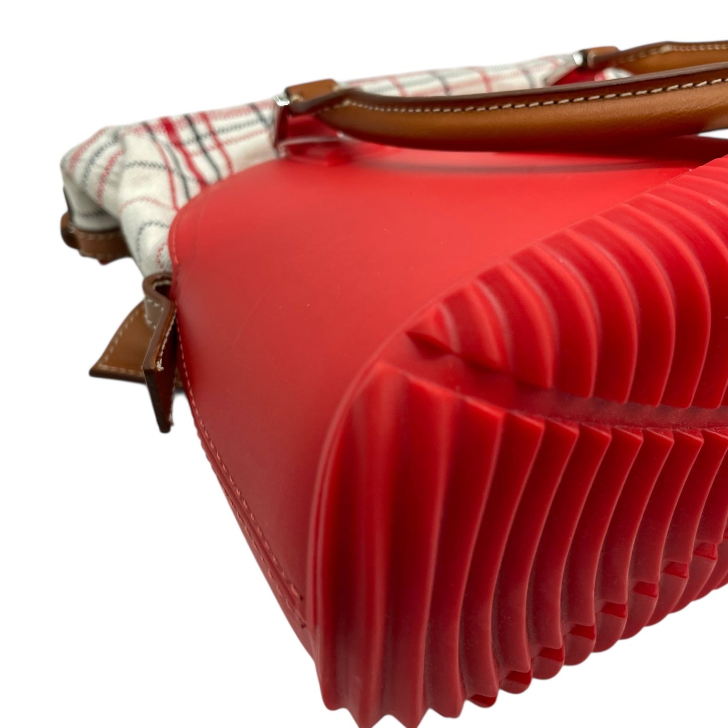 Excellent Authentic Maison Margiela 5AC 2WAY Handbag Mini Bag Red Leather Canvas Checkered SB3WG0009 Crossbody Padlock