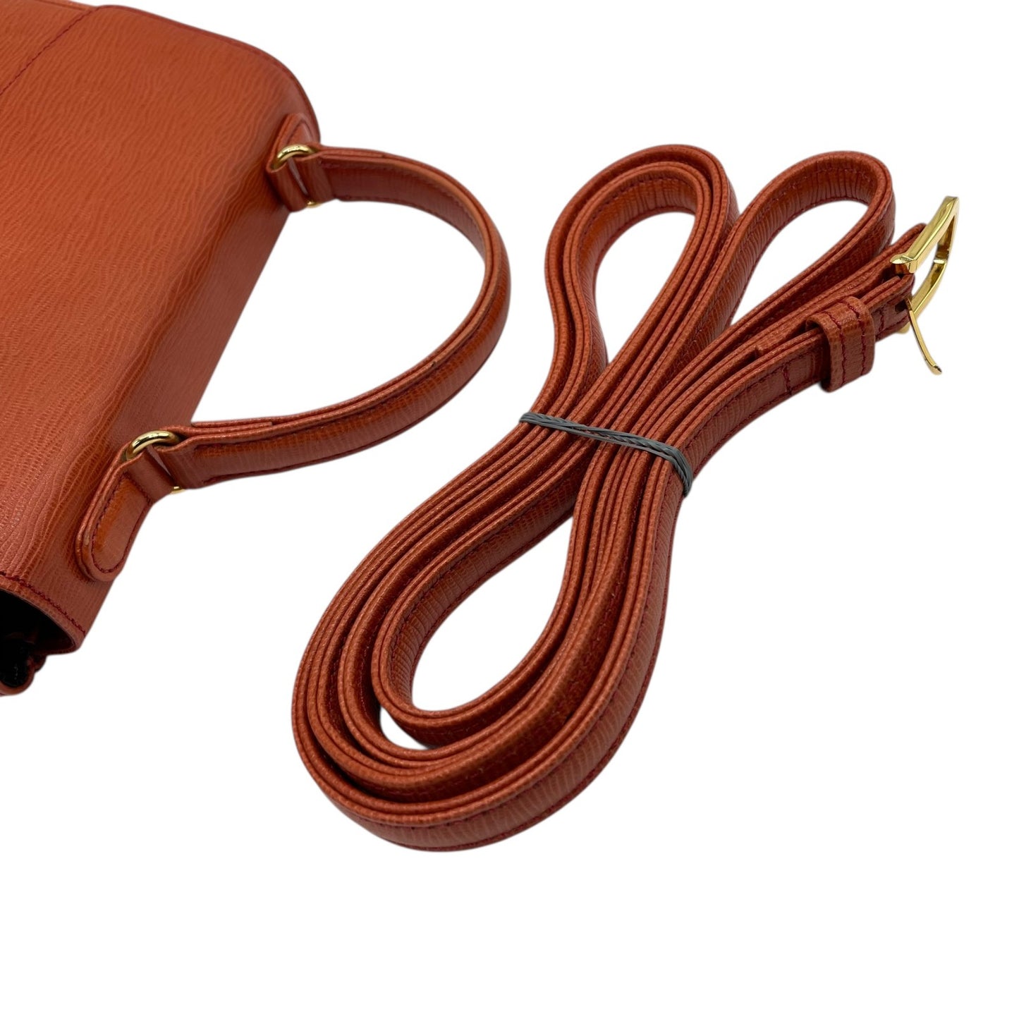 Excellent Authentic Gianni Versace 2WAY Handbag Shoulder Bag Leather Brown Orange Gold Hardware Crossbody Ladies