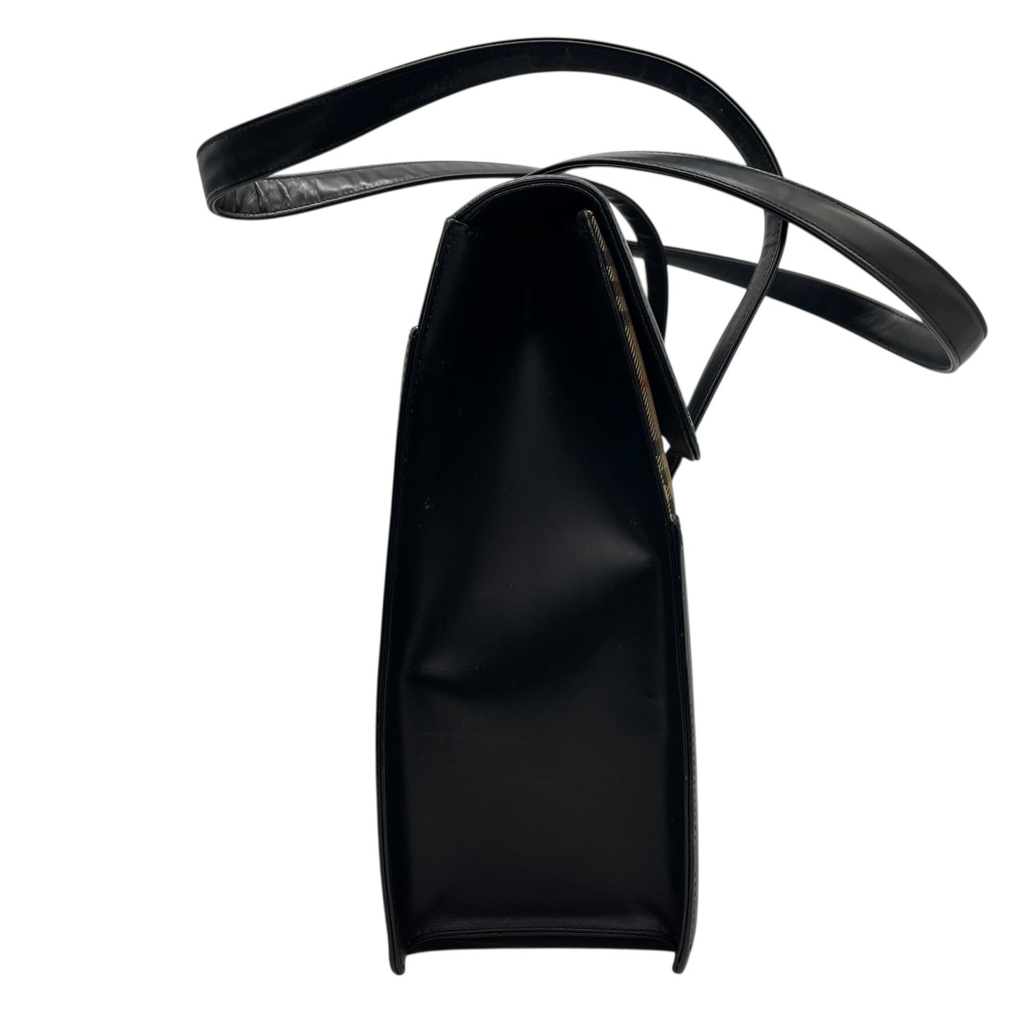 Authentic BURBERRY Black Nova Check Shadow Horse Leather Handbag Shoulder Bag Silver Hardware Women's Flap Closure