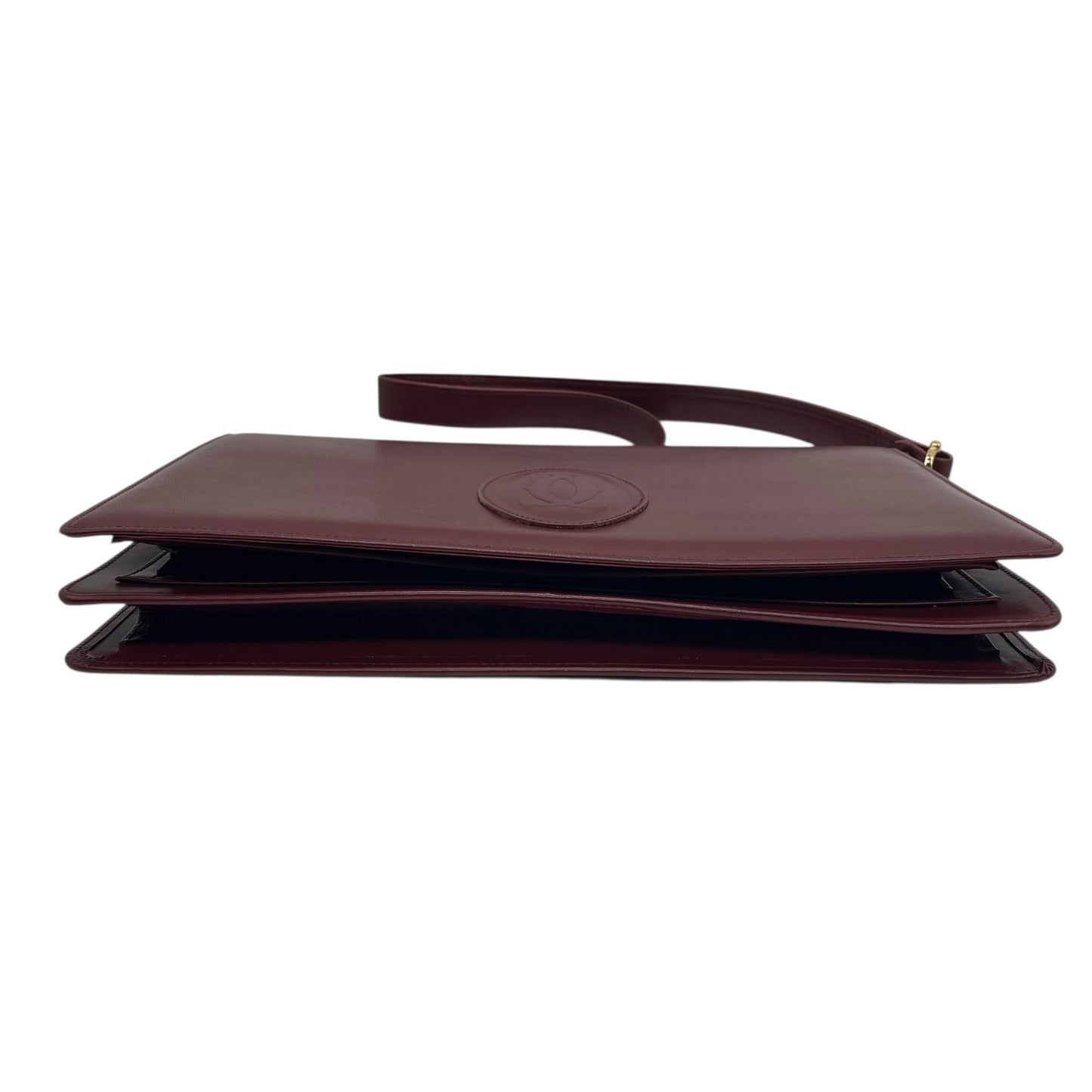 美品 Cartier カルティエ マストライン ショルダーバッグ レザー 赤 ボルドー ワインレッド フラップ開閉 ゴールド金具 肩掛け可 レディース 2Cモチーフ B5