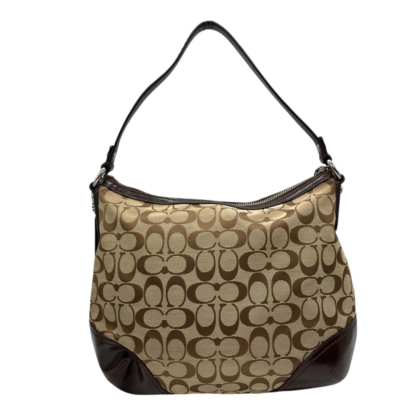 COACH コーチ シグネチャー 2WAY ハンドバッグ ショルダーバッグ F17400 キャンバス パテントレザー 茶 ブラウン シルバー金具 肩掛け可 斜め掛け可 レディース U13