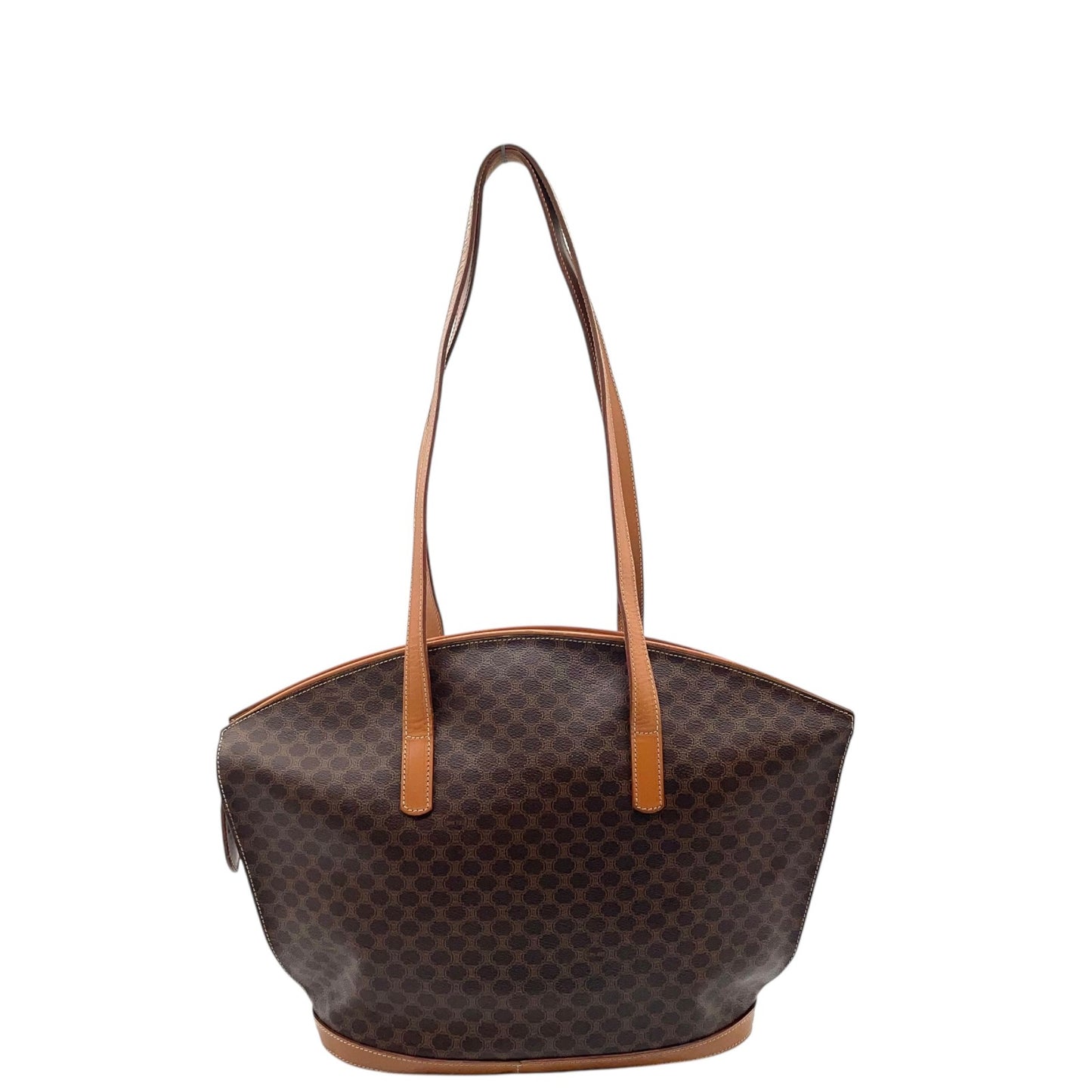 美品 CELINE セリーヌ マカダム ハンドバッグ トートバッグ PVC レザー 茶 ブラウン ゴールド金具 ワンショルダー 肩掛け可 ヴィンテージ オールドセリーヌ レディース B1