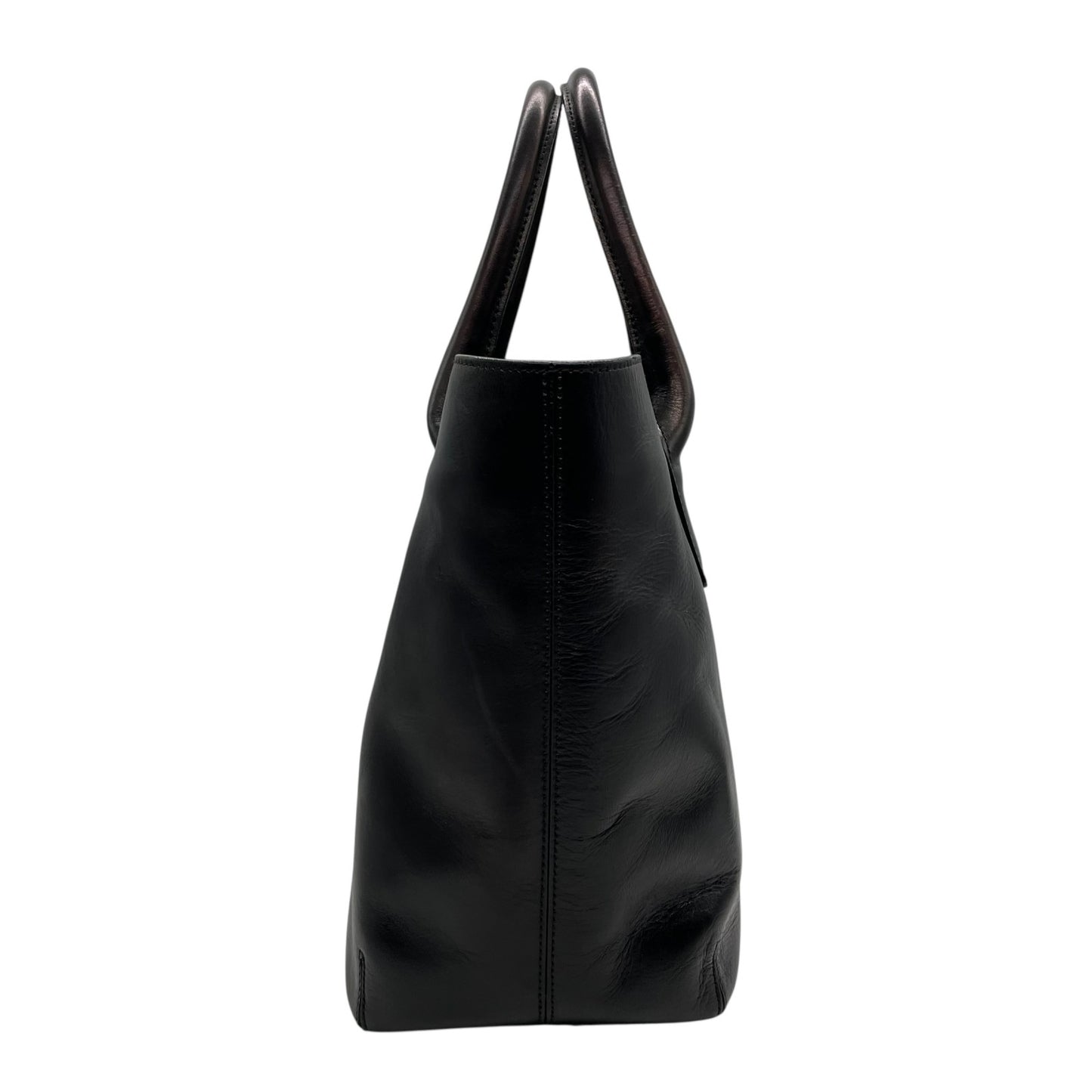 美品 HIROFU ヒロフ トートバッグ ハンドバッグ Hロゴ 黒 ブラック レザー シルバー金具 手提げ A4収納可 レディース H