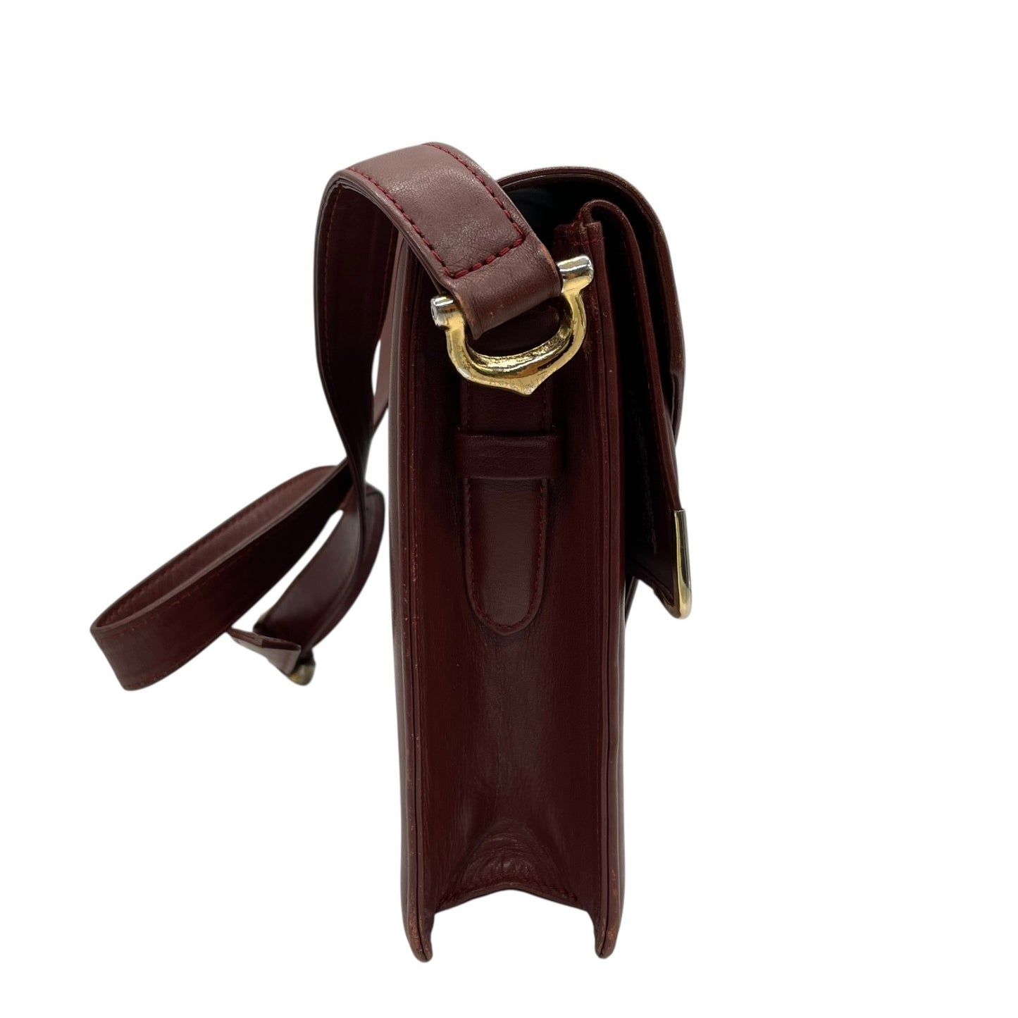 Cartier カルティエ マストライン ショルダーバッグ 赤 ボルドー ワインレッド レザー ゴールド金具 肩掛け可 斜め掛け可 2Cモチーフ マストドゥカルティエ ヴィンテージ レディース E2