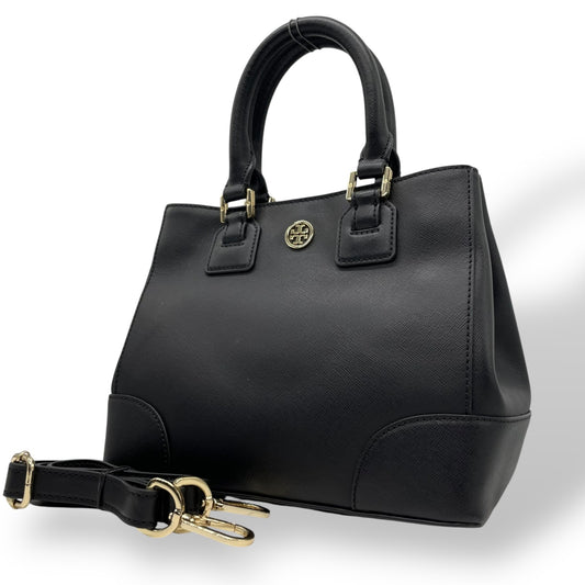 美品 Tory Burch トリーバーチ 2WAY ハンドバッグ ショルダーバッグ 黒 ブラック レザー ロビンソン ゴールド金具 ロゴ 斜め掛け 手提げ レディース ミニバッグ E5