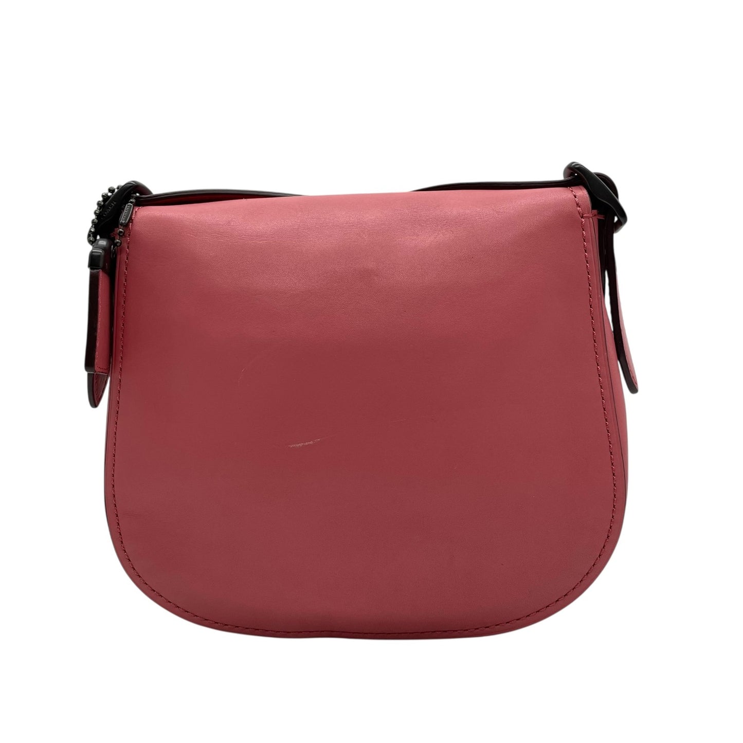 美品 COACH コーチ ショルダーバッグ サドルバッグ グラブタン レザー ピンク ブラック金具 SD-20115 斜め掛け可 フラップ開閉 レディース K4