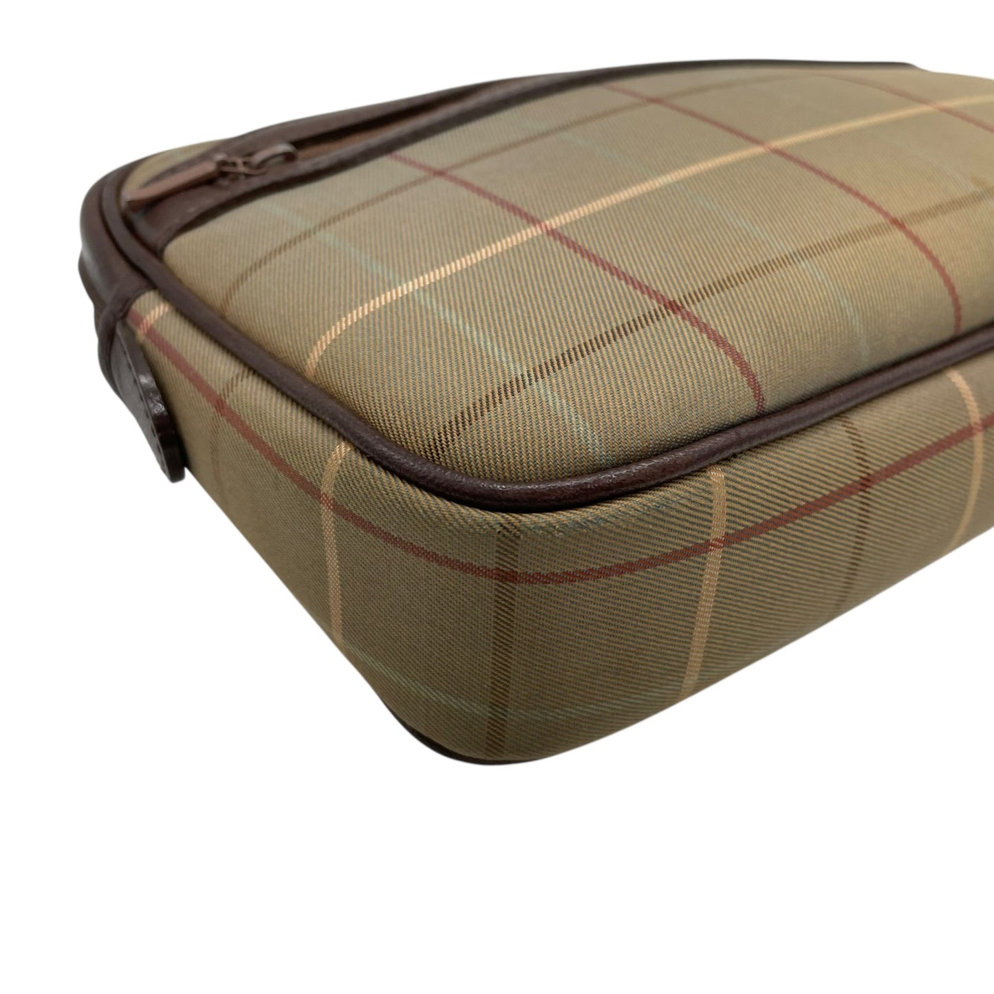 美品 Burberry バーバリー クラッチバッグ セカンドバッグ ポーチ カーキ ブラウン キャンバス レザー チェック ホースロゴ メンズ レディース ヴィンテージ S97