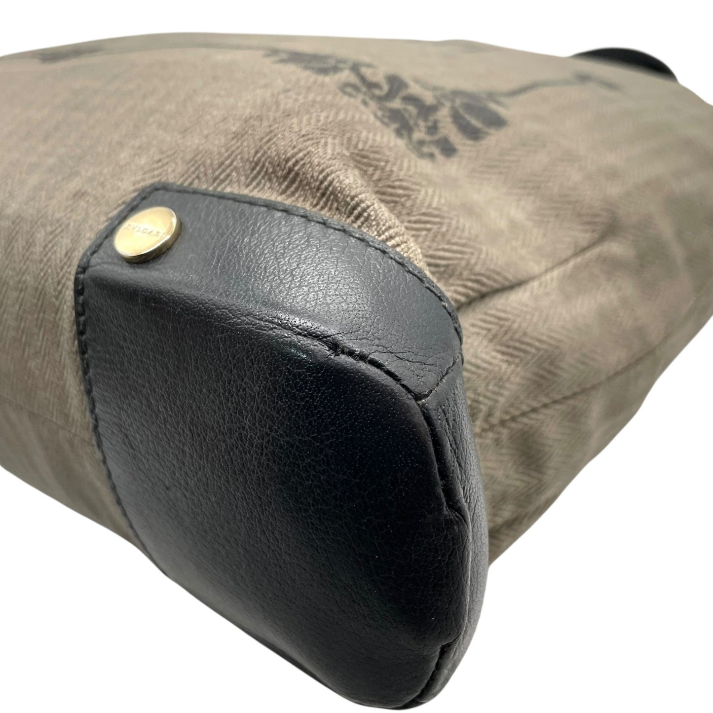 BVLGARI ブルガリ コレツィオーネ トートバッグ ワンショルダー ロゴ PVC レザー グレー 黒 ブラック ゴールド金具 肩掛け可 メンズ レディース U15