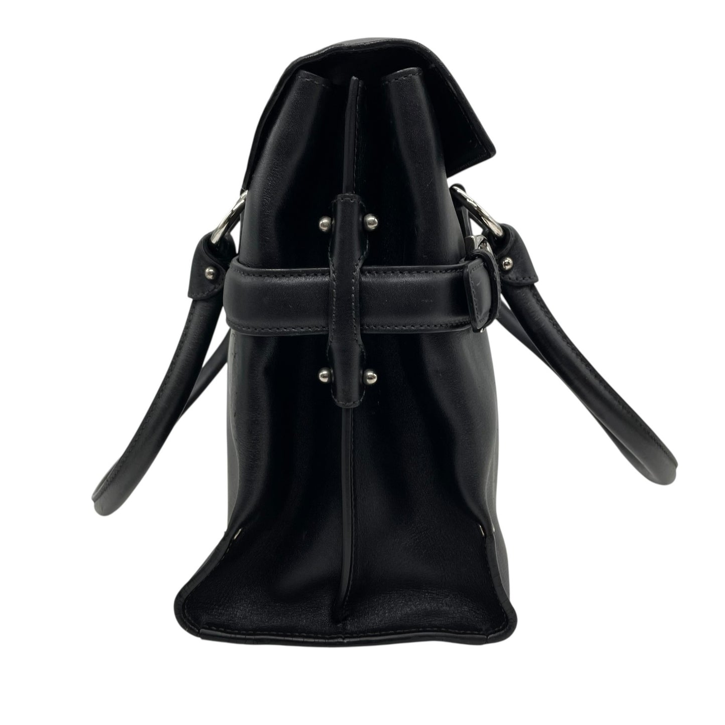 極美品 Salvatore Ferragamo フェラガモ ガンチーニ ハンドバッグ ワンショルダー 黒 ブラック レザー シルバー金具 DY-21 肩掛け可 メンズ レディース E