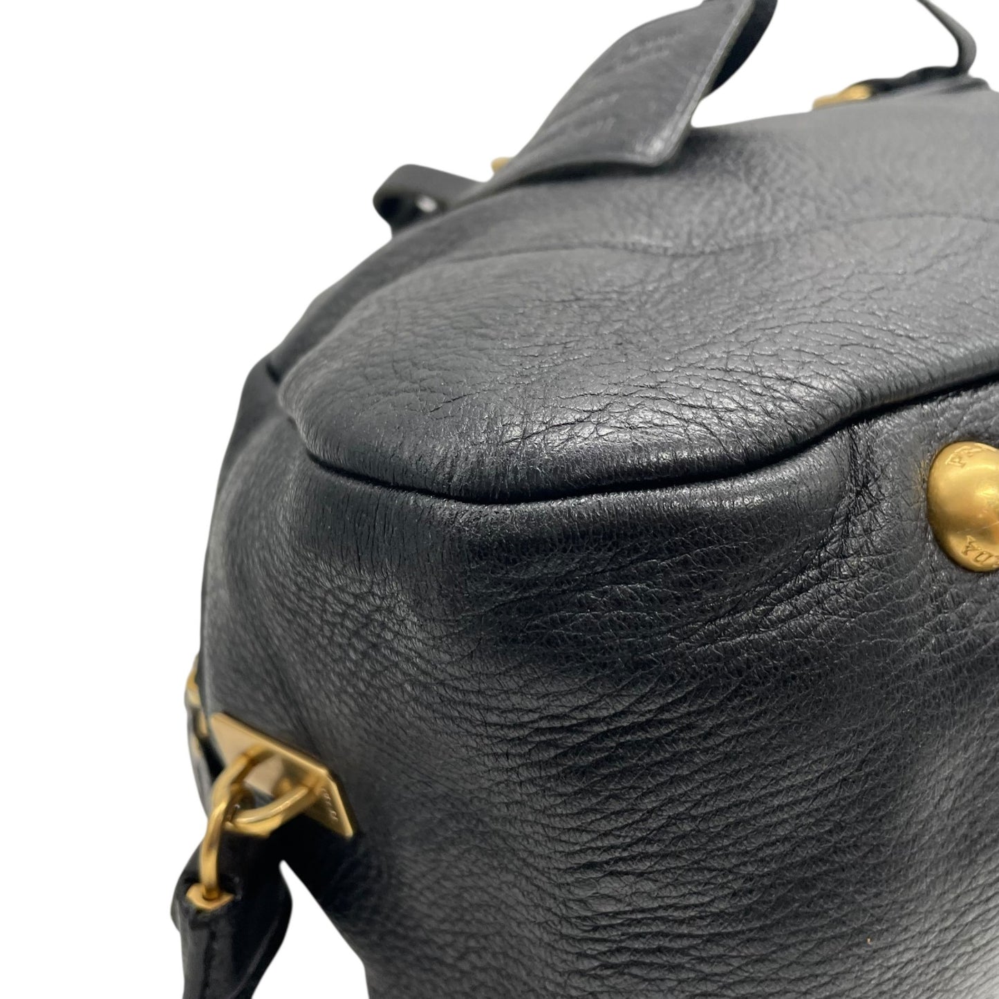 Authentic PRADA 2WAY Handbag Shoulder Black NERO Leather Gold Hardware Logo