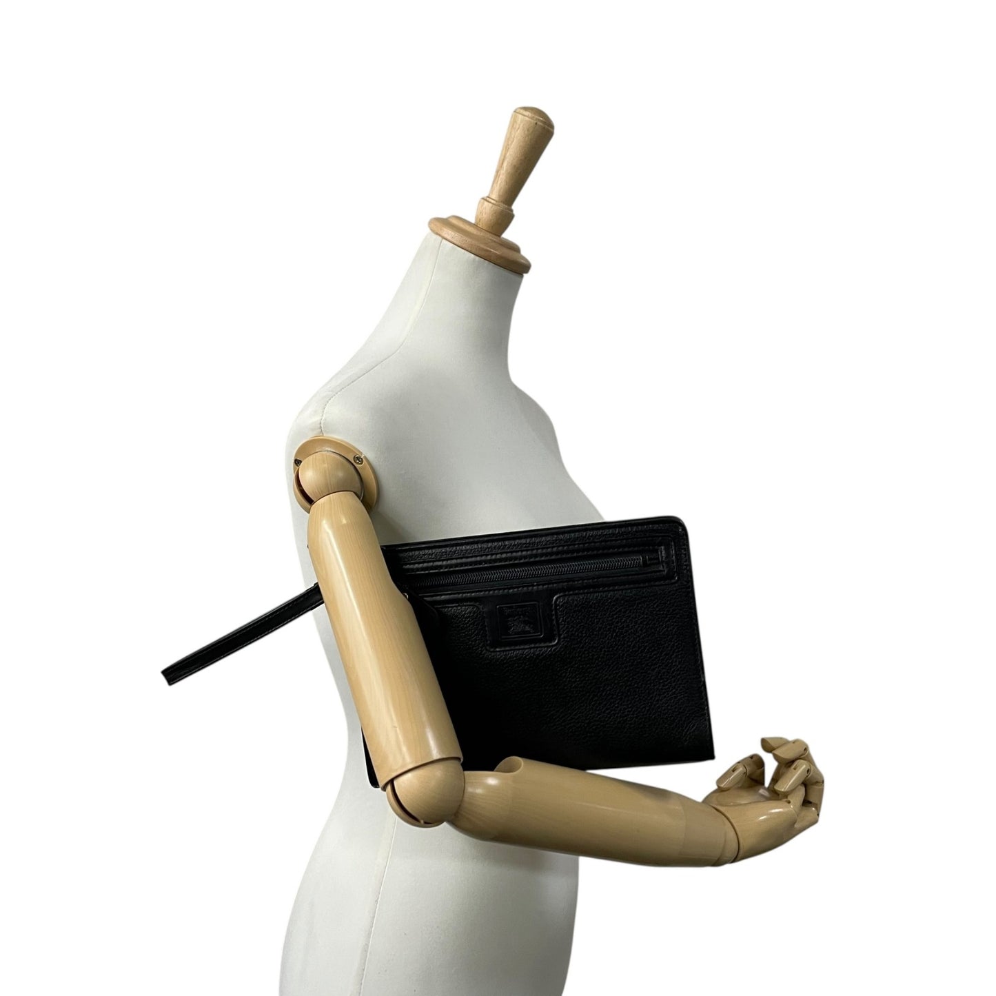 Authentic BURBERRY Black Leather Clutch Bag Nova Check Interior Horse Logo