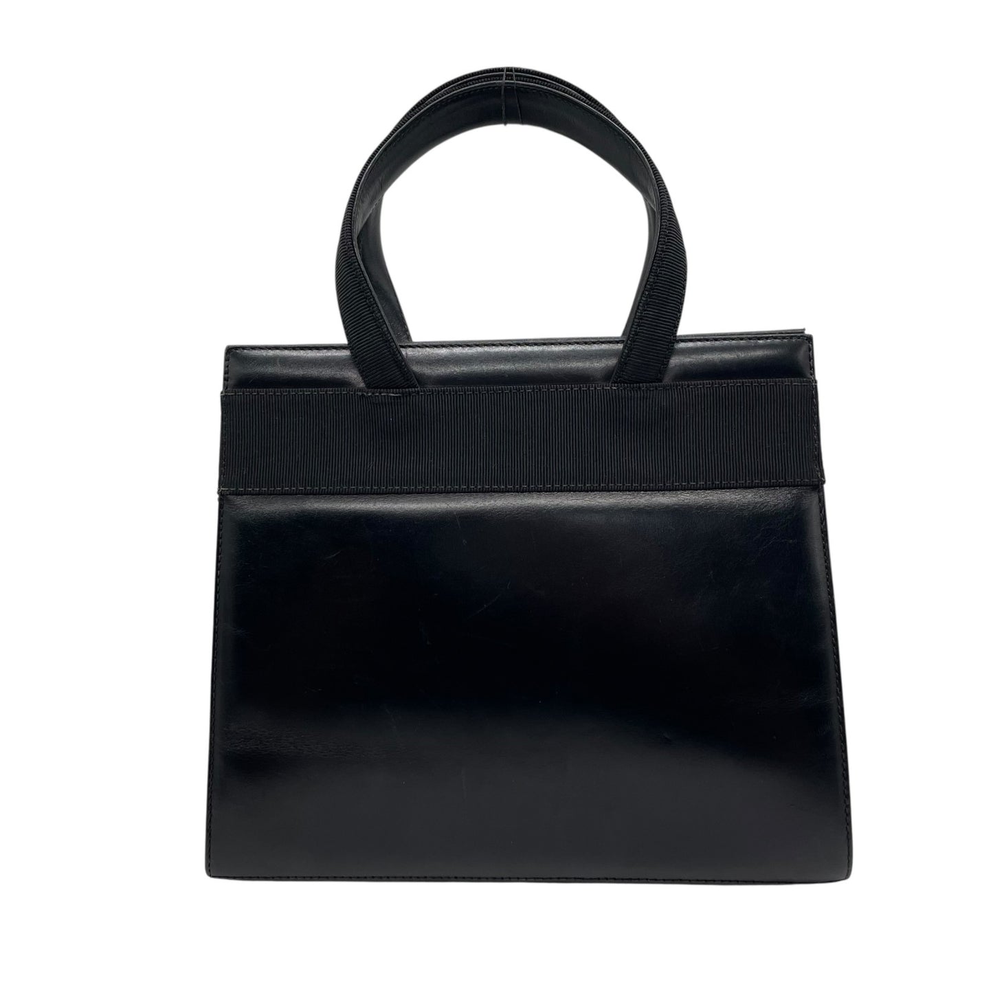 Authentic Salvatore Ferragamo Vara Ribbon Handbag Black Leather Gold Hardware